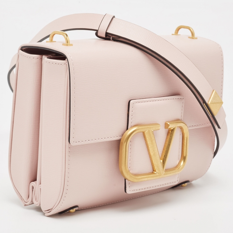 Pre Owned Valentino Pink Leather VLogo Flap Shoulder Bag