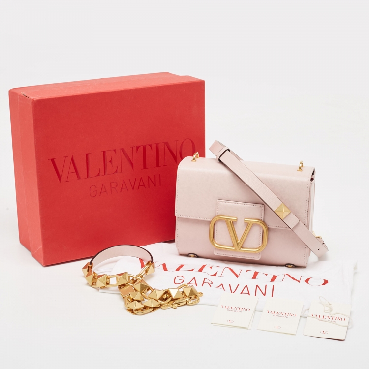 Pre Owned Valentino Pink Leather VLogo Flap Shoulder Bag