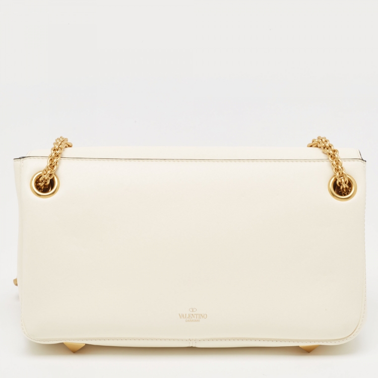 Pre Owned Valentino Ivory Leather Stud Sign Shoulder Bag