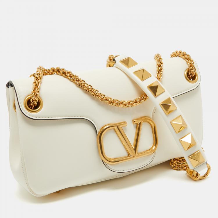 Pre Owned Valentino Ivory Leather Stud Sign Shoulder Bag