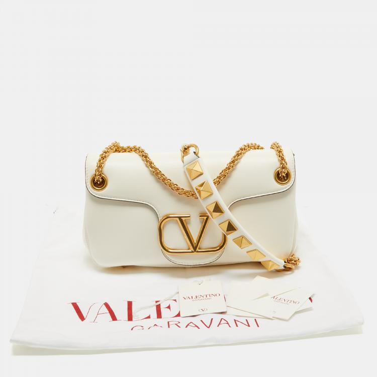 Pre Owned Valentino Ivory Leather Stud Sign Shoulder Bag