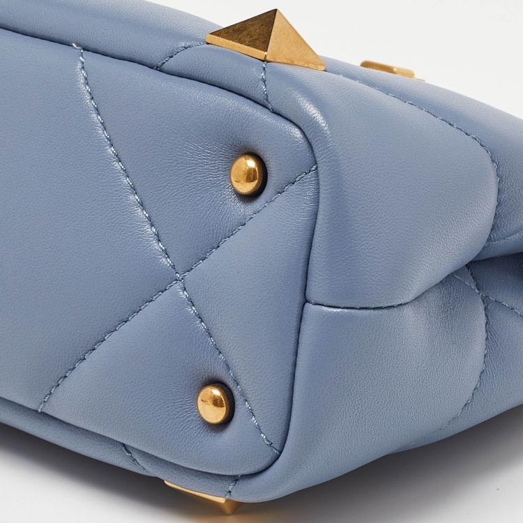 Pre Owned Valentino Blue Leather Small Roman Stud Top Handle Bag
