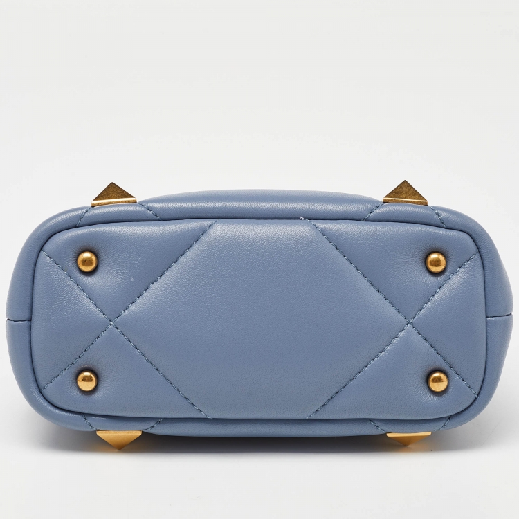 Pre Owned Valentino Blue Leather Small Roman Stud Top Handle Bag