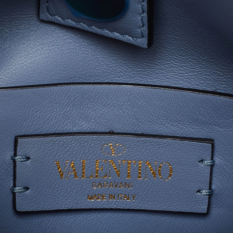 Pre Owned Valentino Blue Leather Small Roman Stud Top Handle Bag