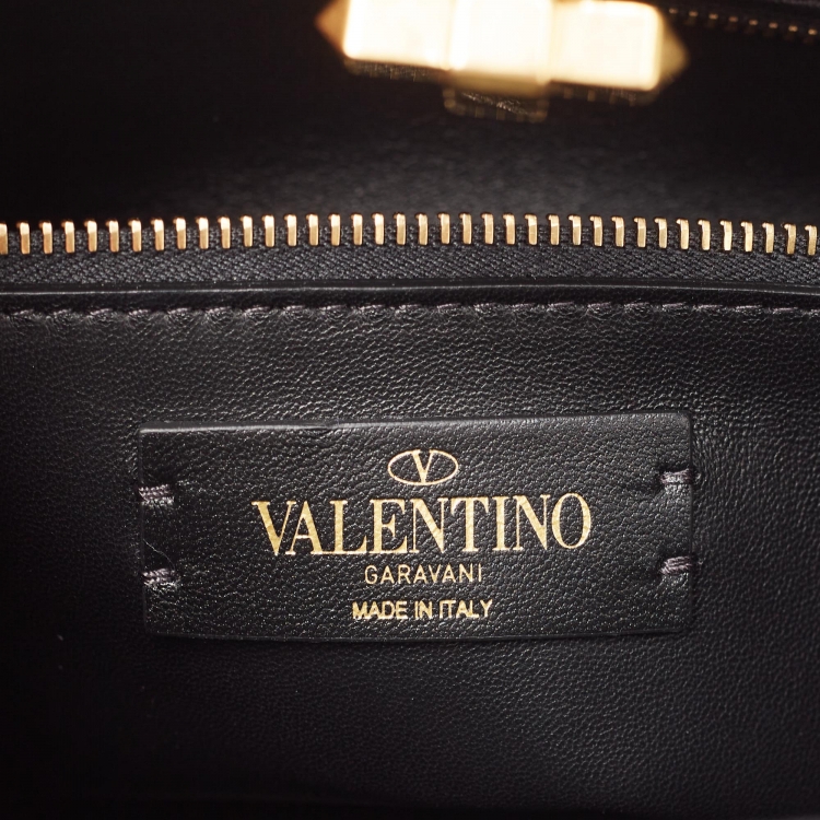 Pre Owned Valentino Black Quilted Leather Medium Roman Stud Top Handle Bag