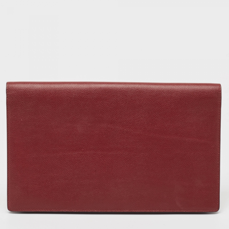 Pre Owned Valentino Burgundy Leather Large VLogo Flat Pouch