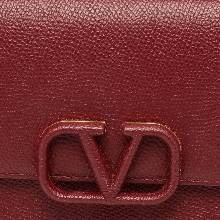 Pre Owned Valentino Burgundy Leather Large VLogo Flat Pouch
