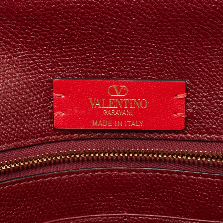 Pre Owned Valentino Burgundy Leather Large VLogo Flat Pouch