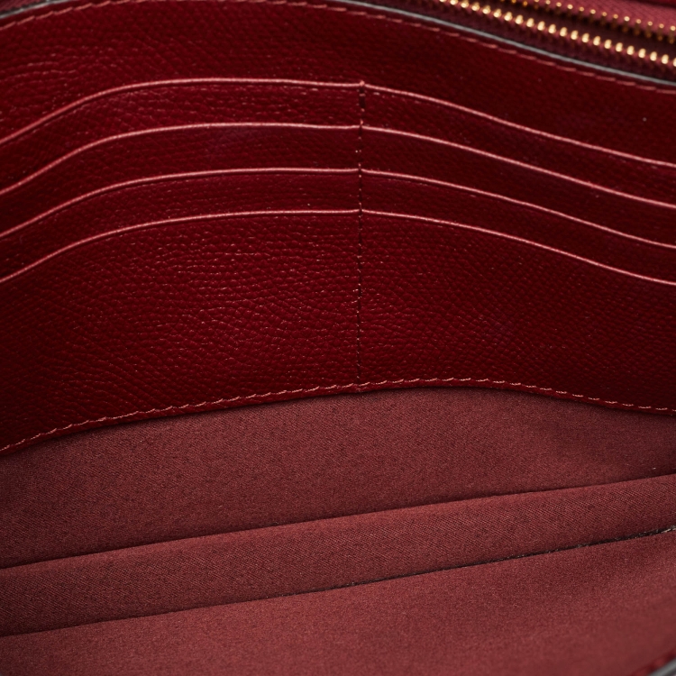 Pre Owned Valentino Burgundy Leather Large VLogo Flat Pouch