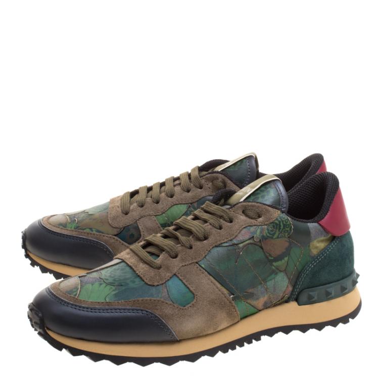 Pre Owned Valentino Multicolor Camo Butterfly Printed Rockrunner Sneakers Size 39