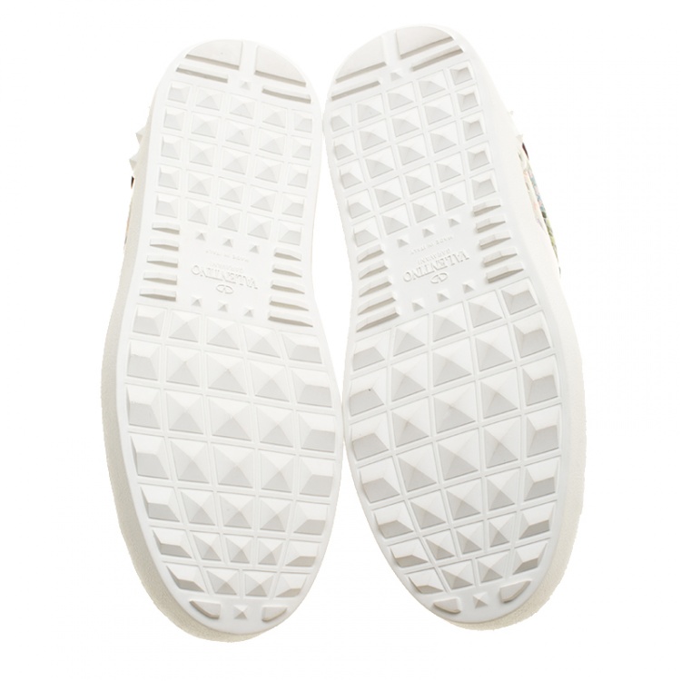 Pre Owned Valentino White Floral Printed Leather Open Sneakers Size 39