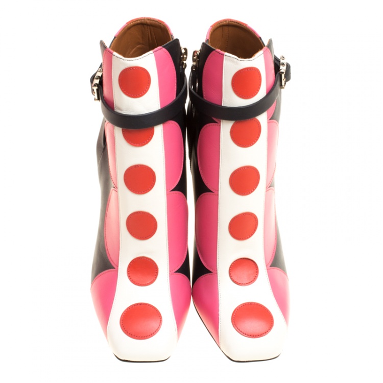 Pre Owned Valentino Multicolor Leather Polka Dot Ankle Boots Size 37