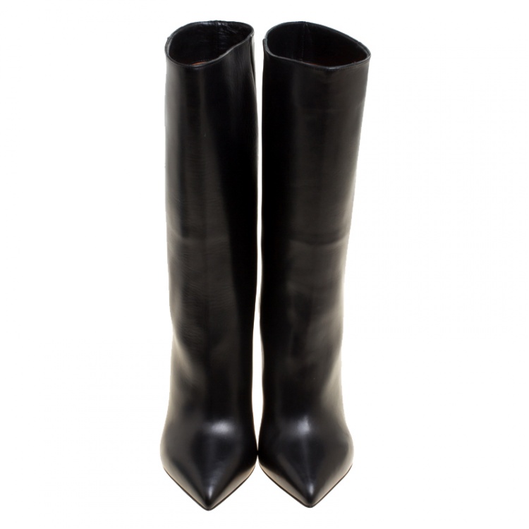 Pre Owned Valentino Black Leather Mid Calf Pointed Toe Boots Size 36