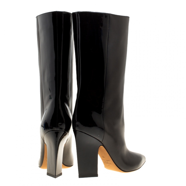 Pre Owned Valentino Black Leather Mid Calf Pointed Toe Boots Size 36