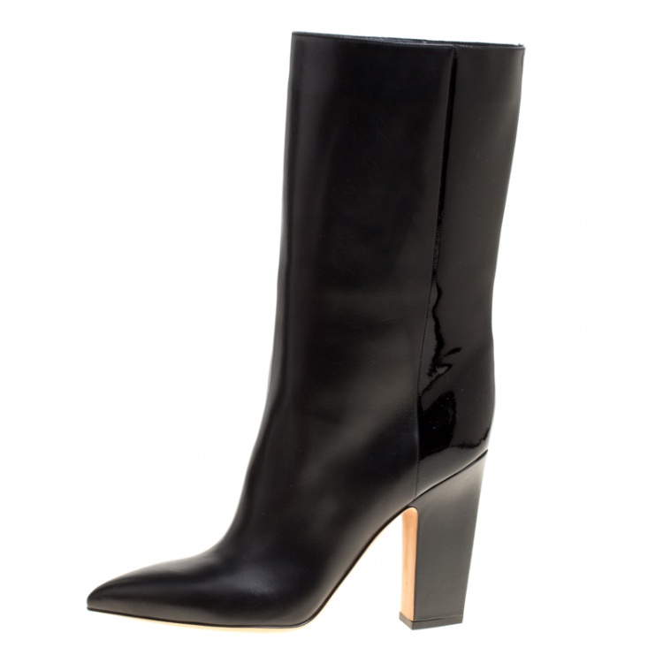 Pre Owned Valentino Black Leather Mid Calf Pointed Toe Boots Size 37