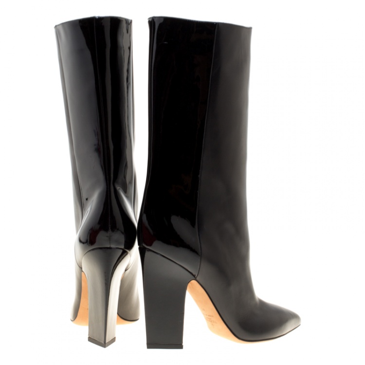 Pre Owned Valentino Black Leather Mid Calf Pointed Toe Boots Size 37