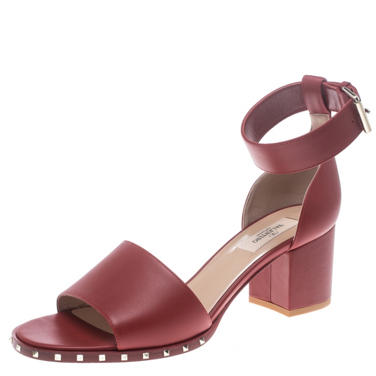 rockstud ankle strap block sandal