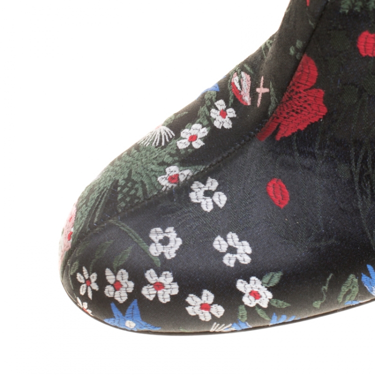 Pre Owned Valentino Black Spring Garden Brocade Knee Length Boots Size 37