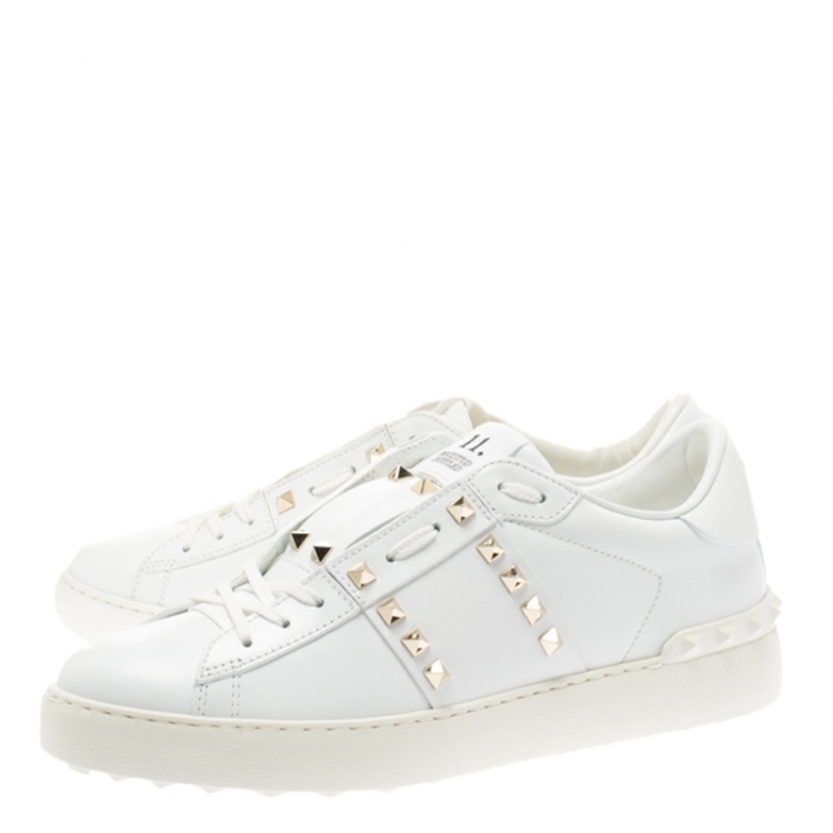 Pre Owned Valentino White Leather Rockstud Untitled Low Top Sneakers Size 41