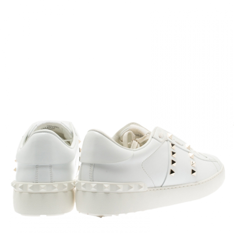 Pre Owned Valentino White Leather Rockstud Untitled Low Top Sneakers Size 41