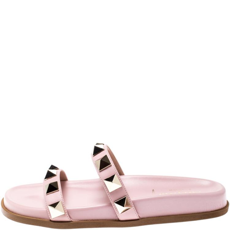 Valentino Loto Rubber Rockstud Flat Slides Size 37 Valentino