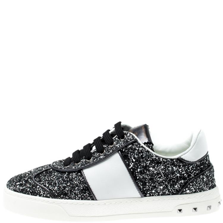 Pre Owned Valentino Rutenio/Bianco Glitter Flycrew Lace Up Sneakers Size 37