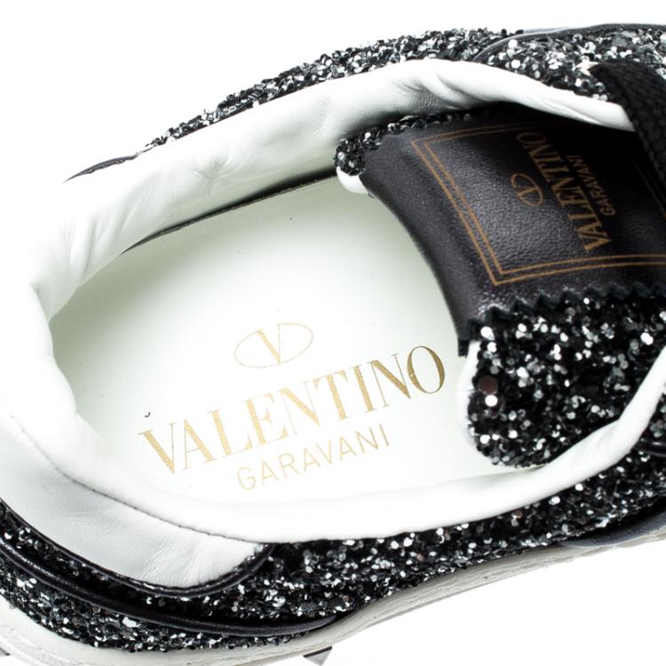 Pre Owned Valentino Rutenio/Bianco Glitter Flycrew Lace Up Sneakers Size 37.5