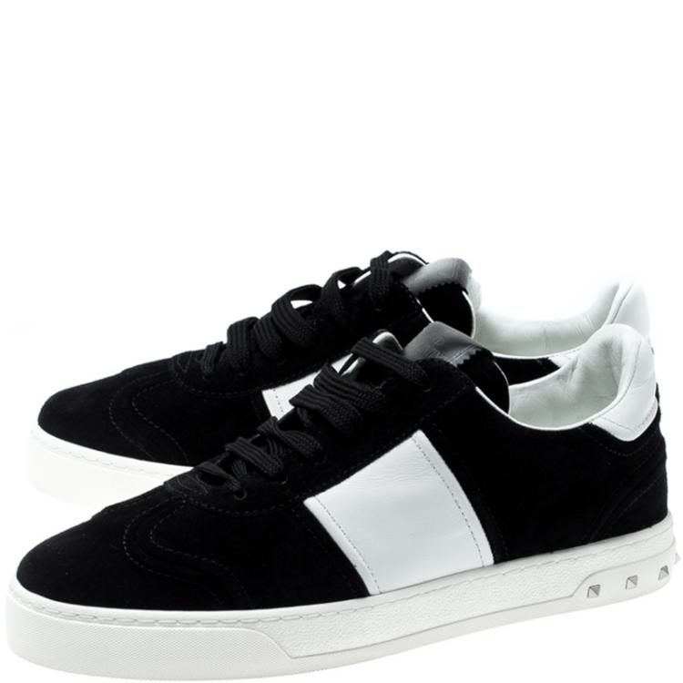 Pre Owned Valentino Bianco/Nero Suede and Leather Flycrew Lace Up Sneakers Size 38