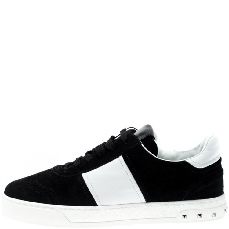 Pre Owned Valentino Bianco/Nero Suede and Leather Flycrew Lace Up Sneakers Size 38