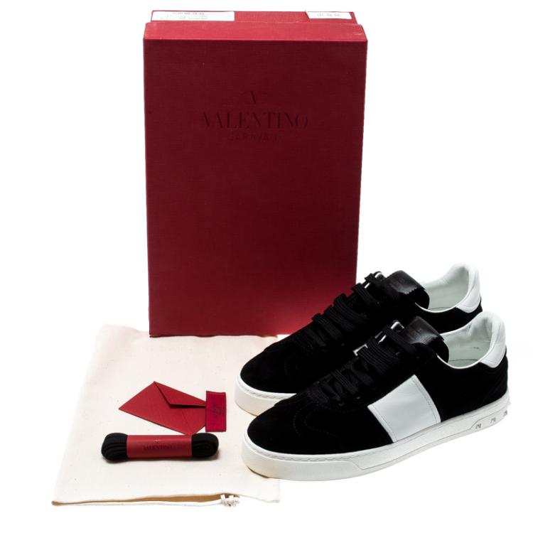 Pre Owned Valentino Bianco/Nero Suede and Leather Flycrew Lace Up Sneakers Size 38.5