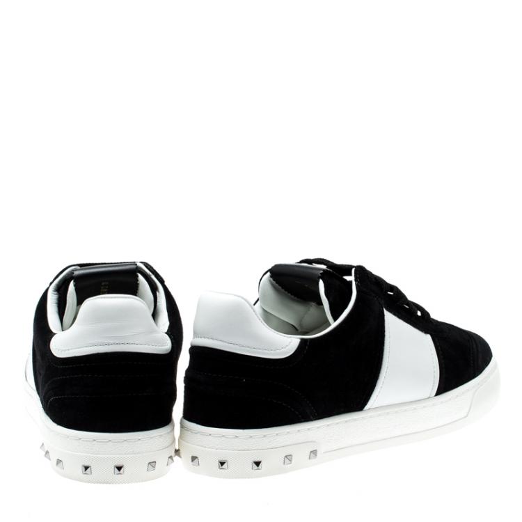 Pre Owned Valentino Bianco/Nero Suede and Leather Flycrew Lace Up Sneakers Size 39.5