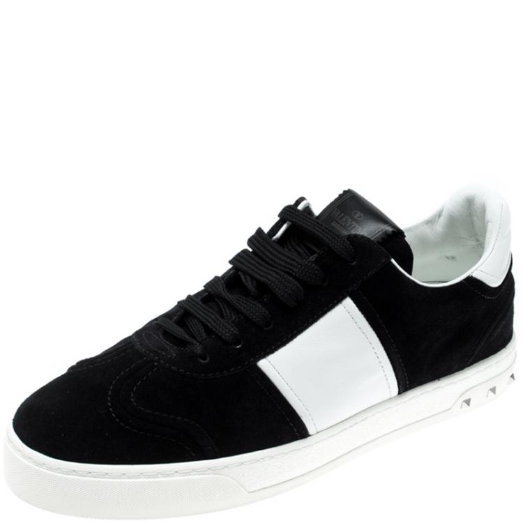 Pre Owned Valentino Bianco/Nero Suede and Leather Flycrew Lace Up Sneakers Size 40