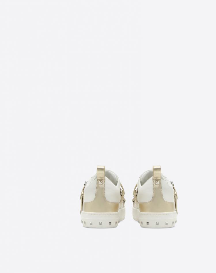 مملوكة مسبقًا Valentino Bianco/Platino Soft Nappa Leather V-Punk Velcro Sneakers Size 37.5