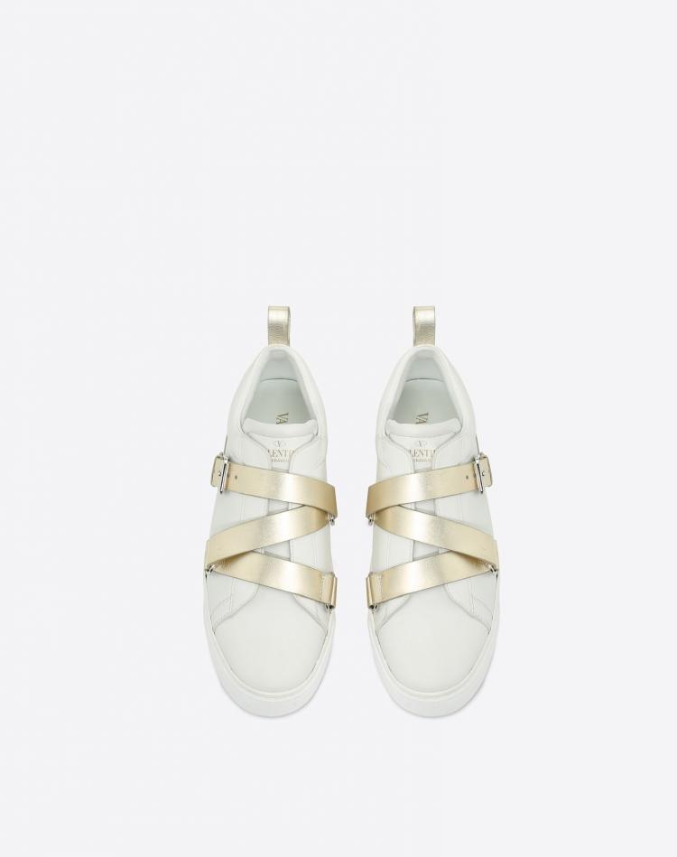 مملوكة مسبقًا Valentino Bianco/Platino Soft Nappa Leather V-Punk Velcro Sneakers Size 37.5