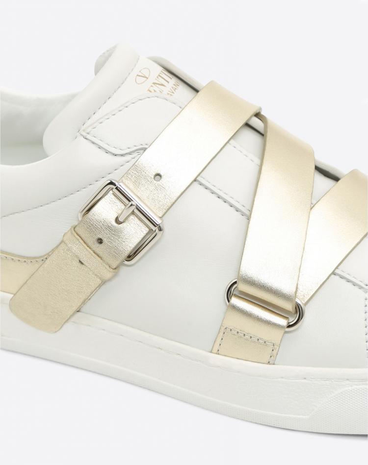 Pre Owned Valentino Bianco/Platino Soft Nappa Leather V-Punk Velcro Sneakers Size 40