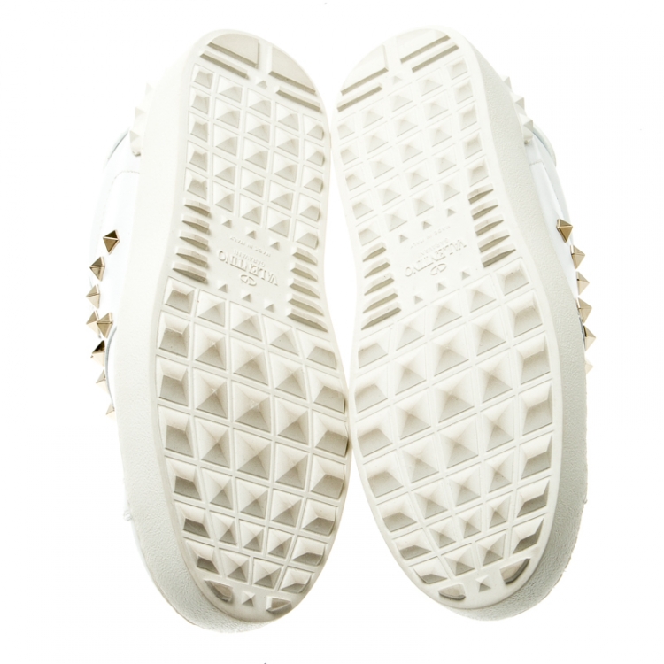 Pre Owned Valentino White Leather Rockstud Untitled Low Top Sneakers Size 38