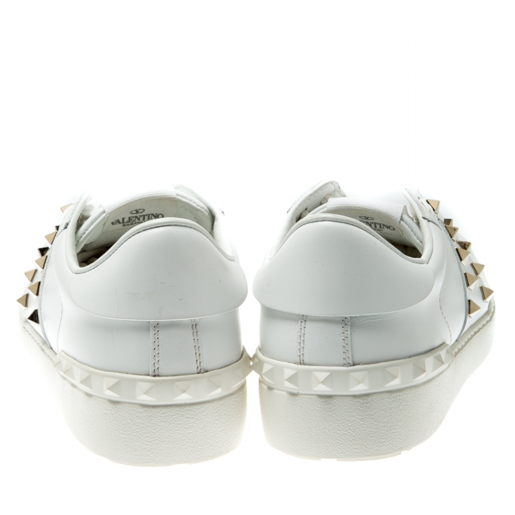 Pre Owned Valentino White Leather Rockstud Untitled Low Top Sneakers Size 38