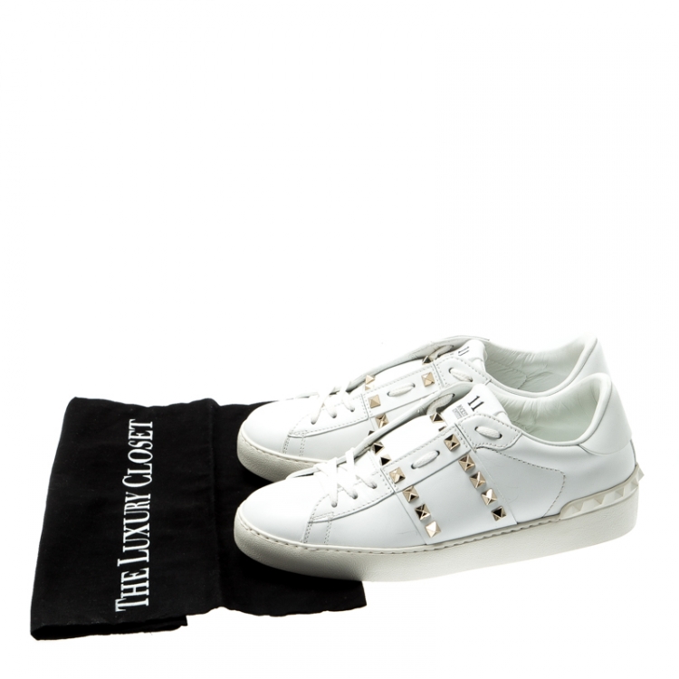 Pre Owned Valentino White Leather Rockstud Untitled Low Top Sneakers Size 38