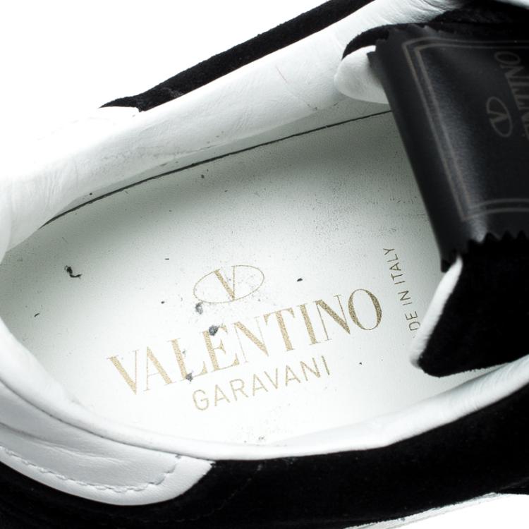 مملوكة مسبقًا Valentino Bianco/Nero Suede and Leather Flycrew Lace Up Sneakers Size 38