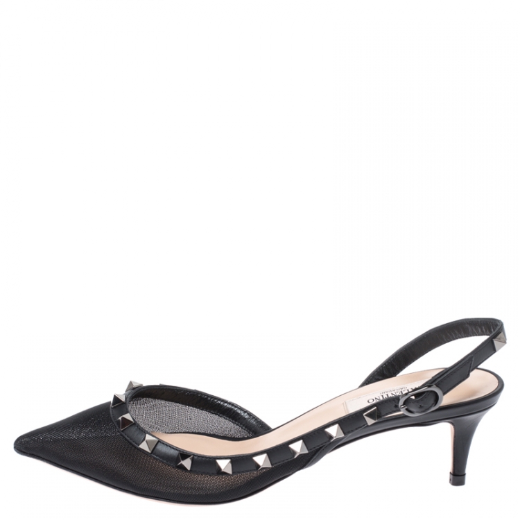 rockstud mesh slingback pointed toe pump