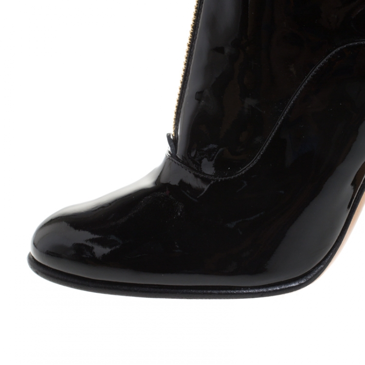Pre Owned Valentino Black Patent Leather Zip Detail Mid Calf Boots Size 38