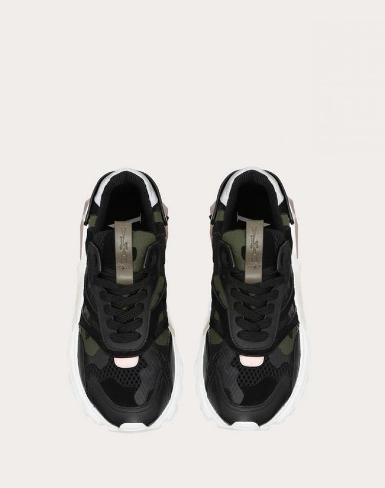 Pre Owned Valentino Multicolor Fabric and Leather Camouflage Bounce Low-Top Sneakers Size 37