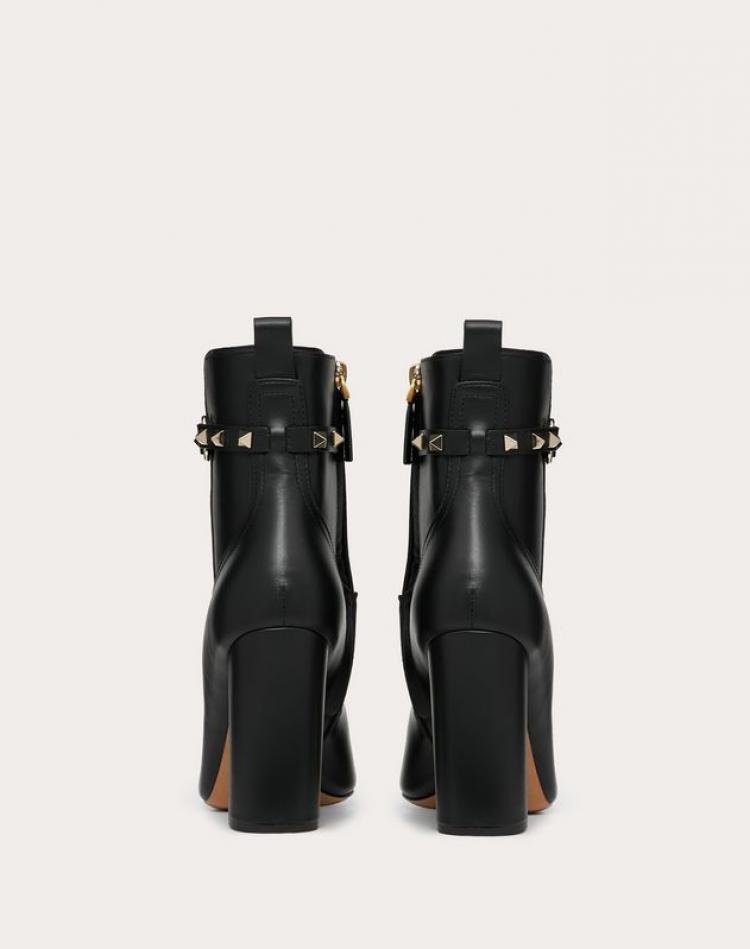 Pre Owned Valentino Black Leather Rockstud Ankle Boots Size 37