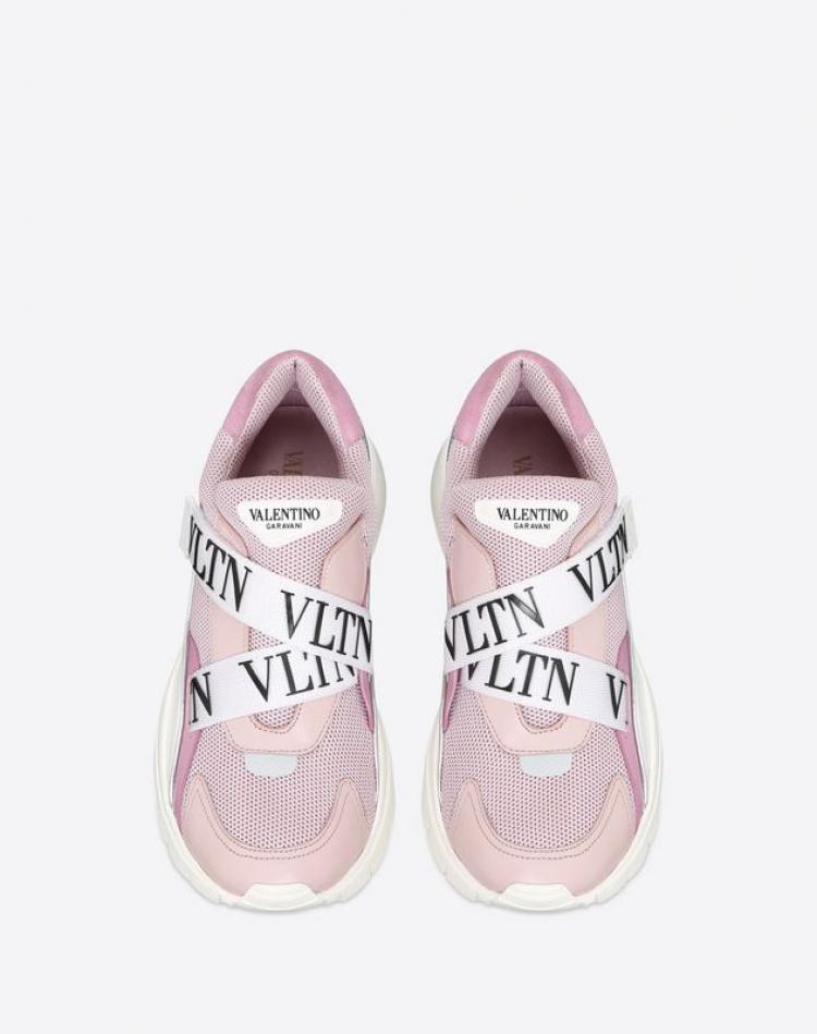 Pre Owned Valentino Water Rose Stretch Knit and Leather VLTN Heroes Her Low-Top Sneakers Size 36