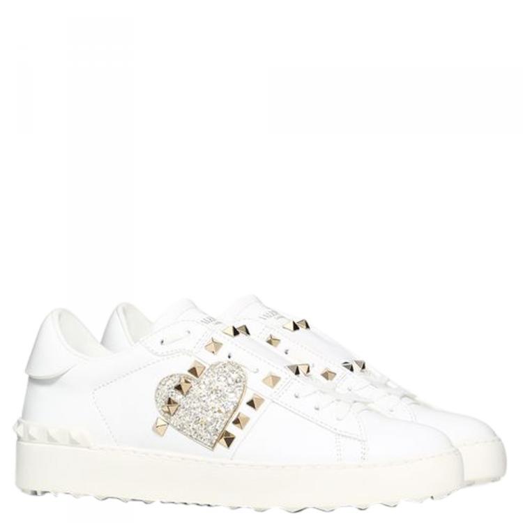 Valentino Embroidered Leather Rockstud Untitled Sneakers Size 39.5 | TLC