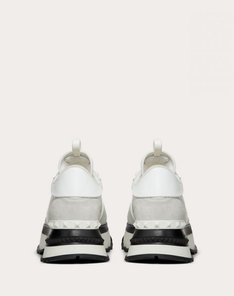 Pre Owned Valentino White Fabric and Leather Camouflage Rockrunner.Up Platform Sneakers Size 36