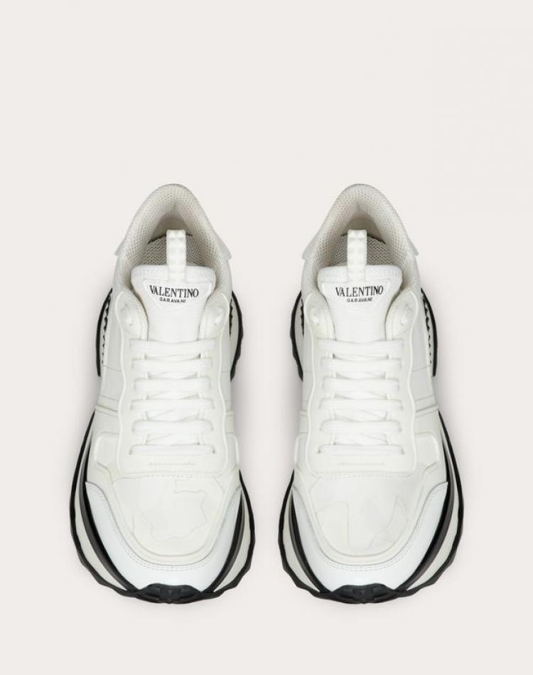 Pre Owned Valentino White Fabric and Leather Camouflage Rockrunner.Up Platform Sneakers Size 38.5
