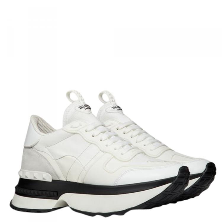 Pre Owned Valentino White Fabric and Leather Camouflage Rockrunner.Up Platform Sneakers Size 38.5