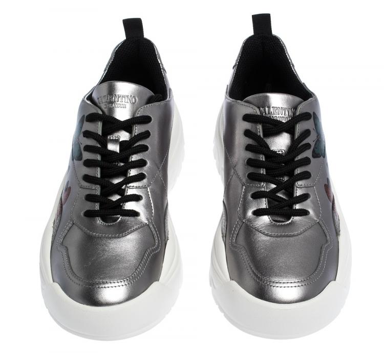 مملوكة مسبقًا Valentino Silver Leather Butterflies by Undercover Print Platform Sneakers Size 38