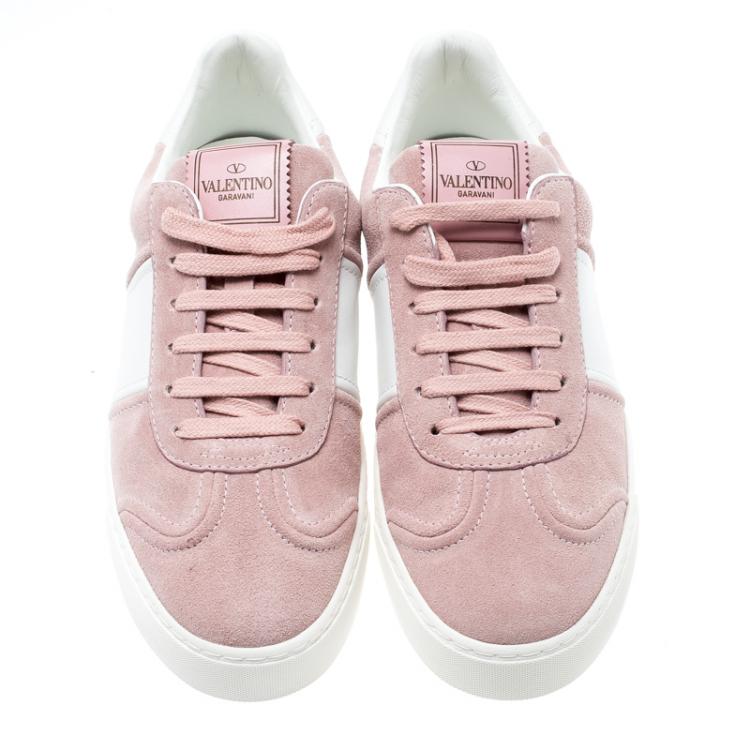 Pre Owned Valentino Loto/Bianco Suede And Leather Flycrew Lace Up Sneakers Size 38